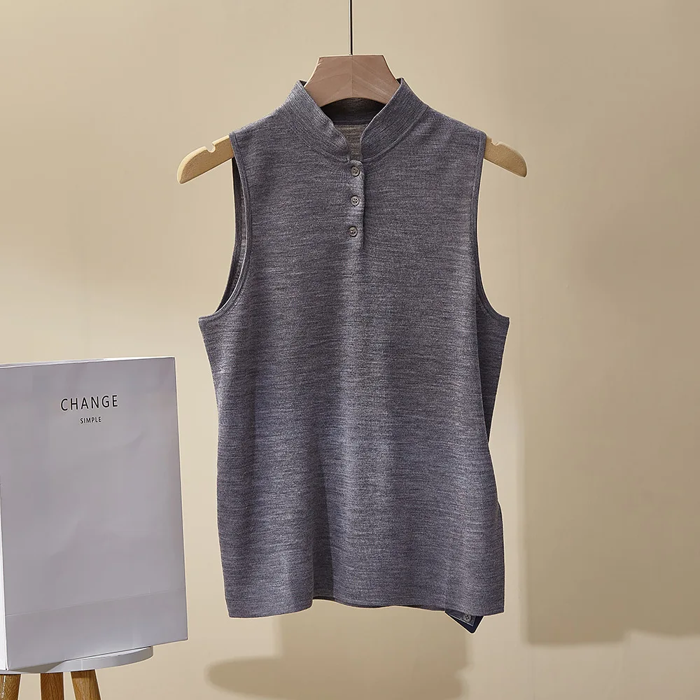 

Luxury Women's Summer New top Stand Collar Sleeveless All-match Wool Vest