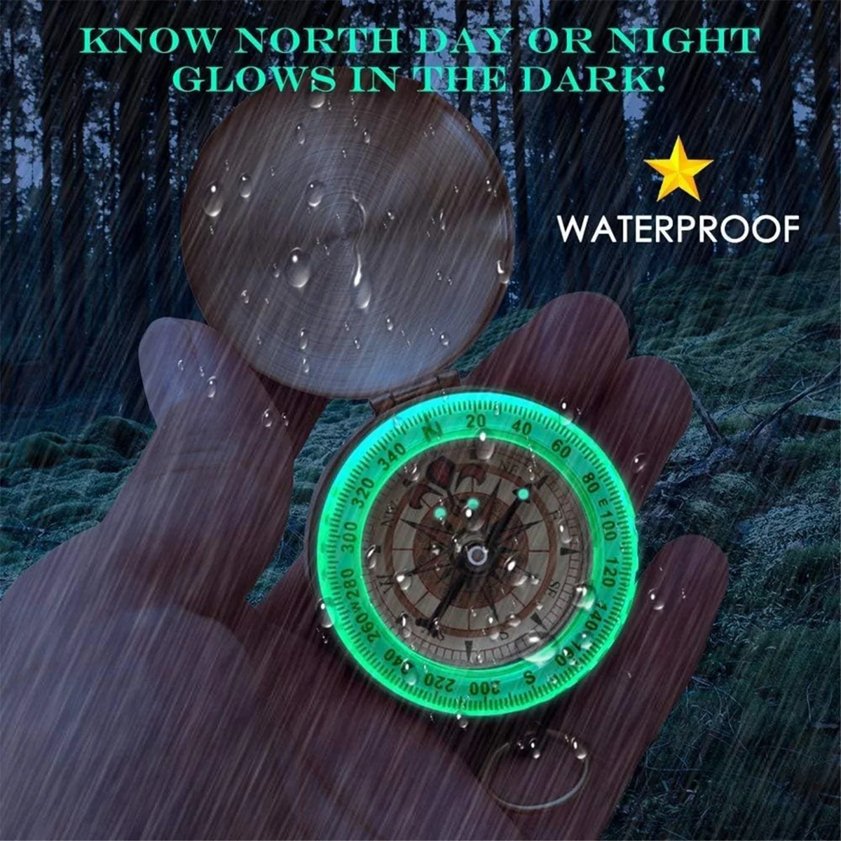 ABST Classic Pocket Style Copper Clamshell Glow Compass, Waterproof Luminous for Hiking Camping Hunting Climbing Outdoor