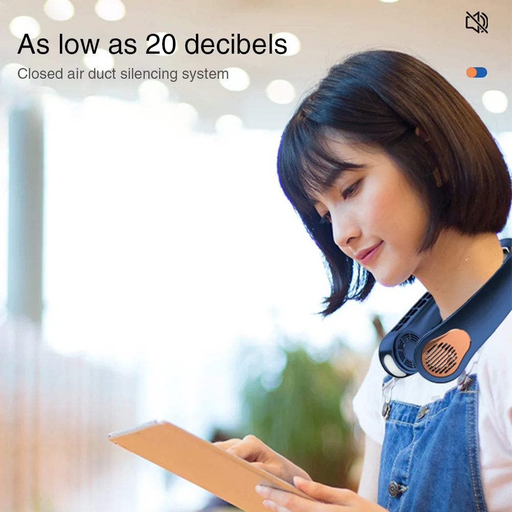 USB معلق الرقبة مروحة المحمولة الرقبة مروحة LED العرض الرقمي ورقة مروحة كهربائية ملونة جو أضواء مروحة التبريد 5 سرعة