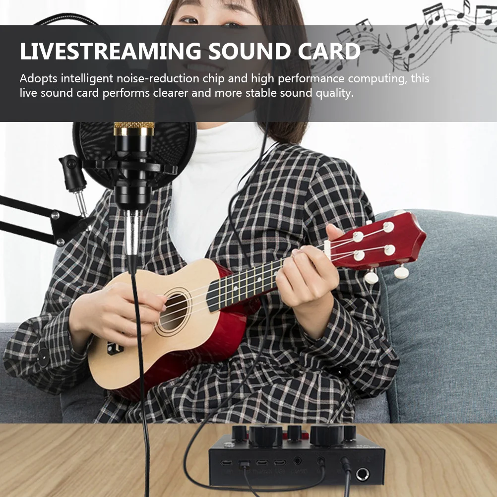 

1Set Condenser Microphone Sound Card Professional Live Streaming Mixer Board Adjustable Volume Ktv Music Recording