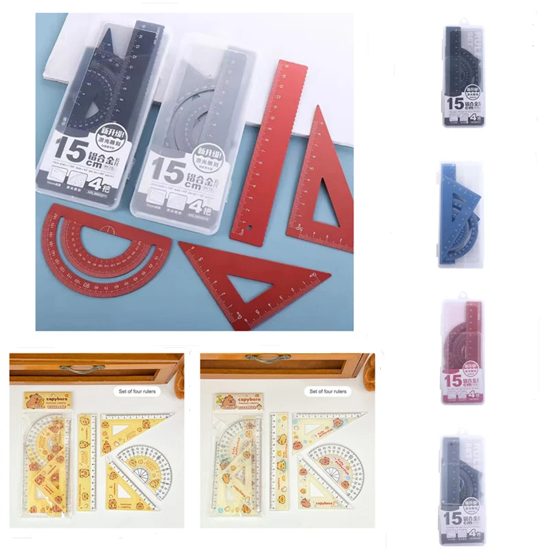 4 Piece Geometry Set Drawing Tools Math Ruler Compass Protractor Eraser For School Students Engineering Mathematical Supplies