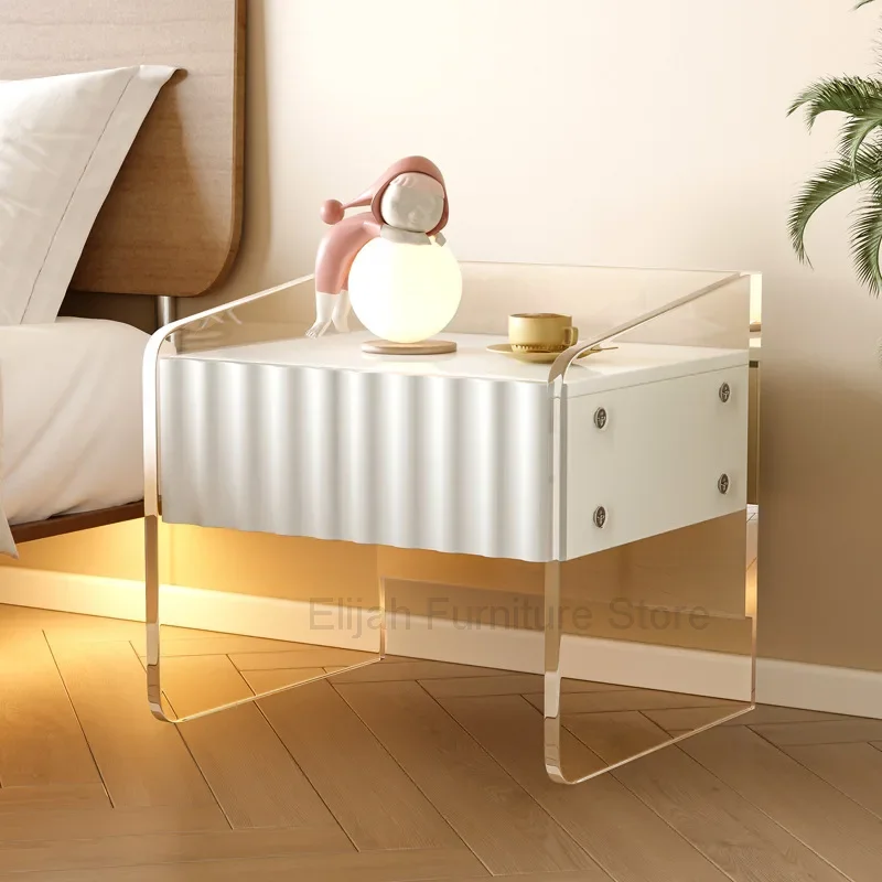 

Cream Style Bedside Table Acrylic Transparent Bedside Cabinet Narrow Cabinet French Suspension Mesa De Cabeceira Furniture WKNS