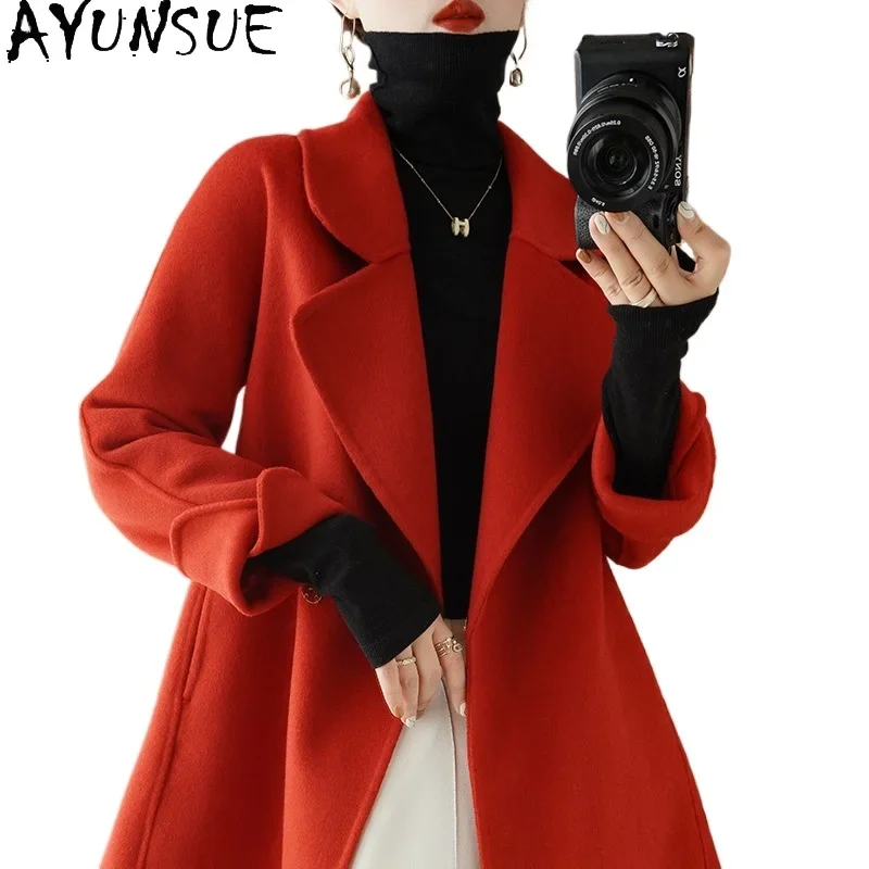 

AYUNSUE 100% Real Wool Coat Winter Clothes Women 2024 Trending Fashion Short Coats Ladies High Quality Outerwears Пальто Женское