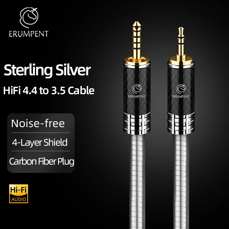 ERUMPENT HiFi Sterling Silver 4.4mm Balance to 3.5mm Aux Audio Cable 4.4mm Jack Male to Male Adapter Cable