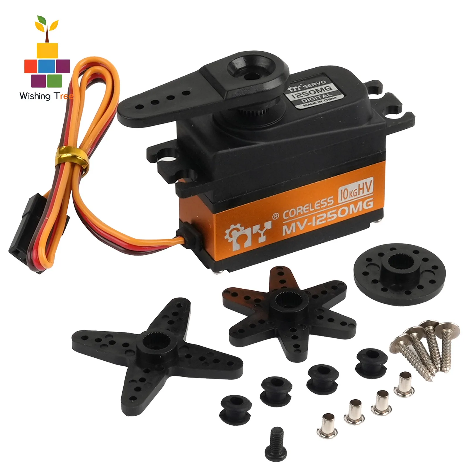 MV-1250MG Digital Coreless Metal Gear Servo Motor 10kg·cm High Torque for Drones RC Cars Robotic Arms Fast Response 0.08s