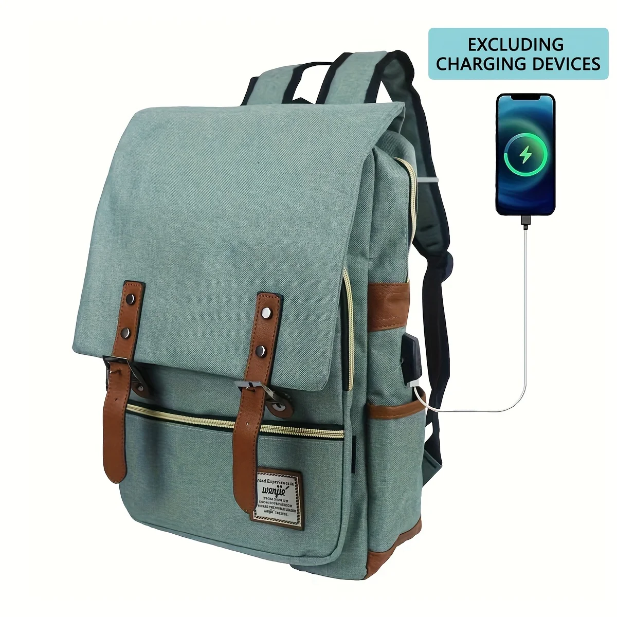 1pc Vintage Nylon Laptop Backpack With USB Charging Port Slim Tear Resistant Business Backpack Fits Up To 15.6 Inch Notebook