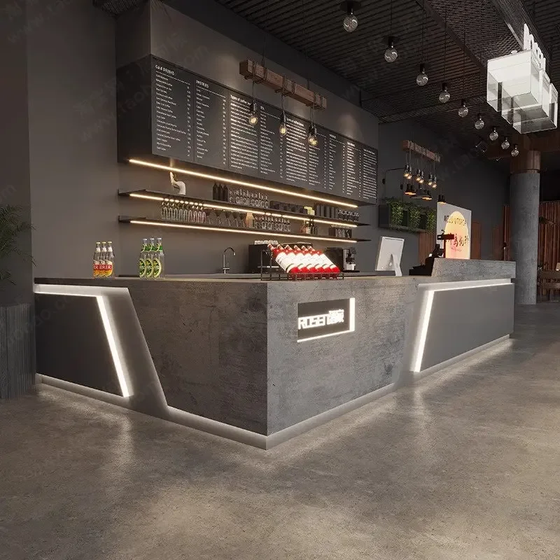 gs-Industrial Style Modern L-shaped Multifunctional Bar Counter Cashier Restaurant Gym Dining Room Front Desk Reception Table