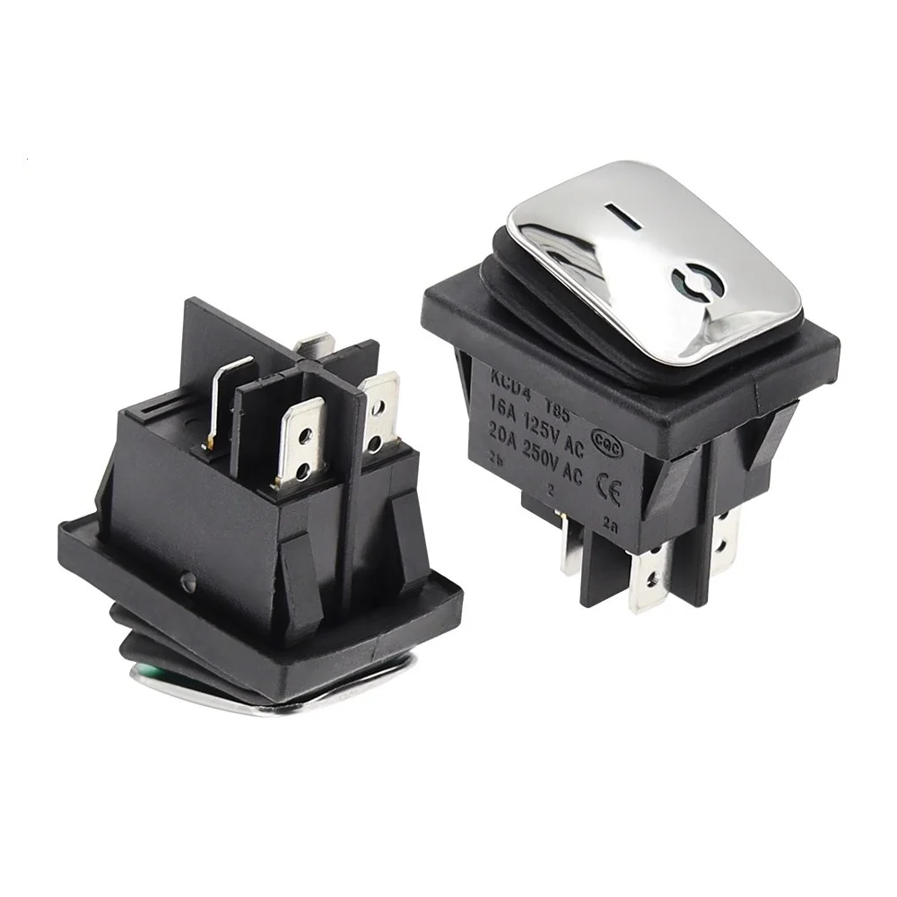 1pcs KCD4 Stainless steel surface 4feet 2gears Waterproof boat type switch with light Silver contact high current rocker power s