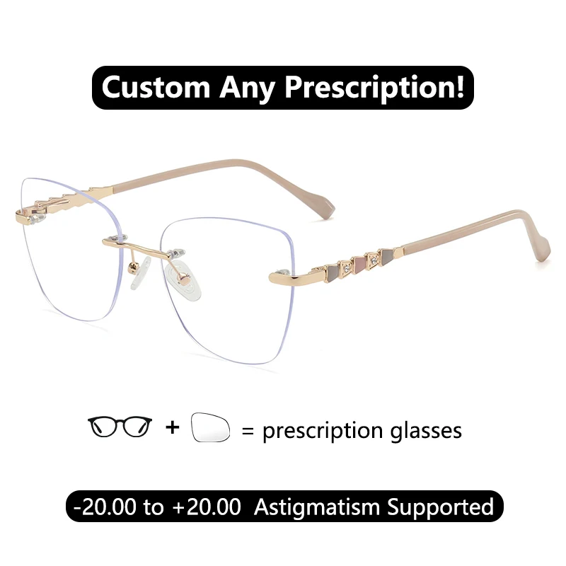 

Butterfly Rimless Prescription Glasses 7 Diopter Anti Blue Light Reading Glasses Frameless 1.75 Myopia Glasses Woman No Frame