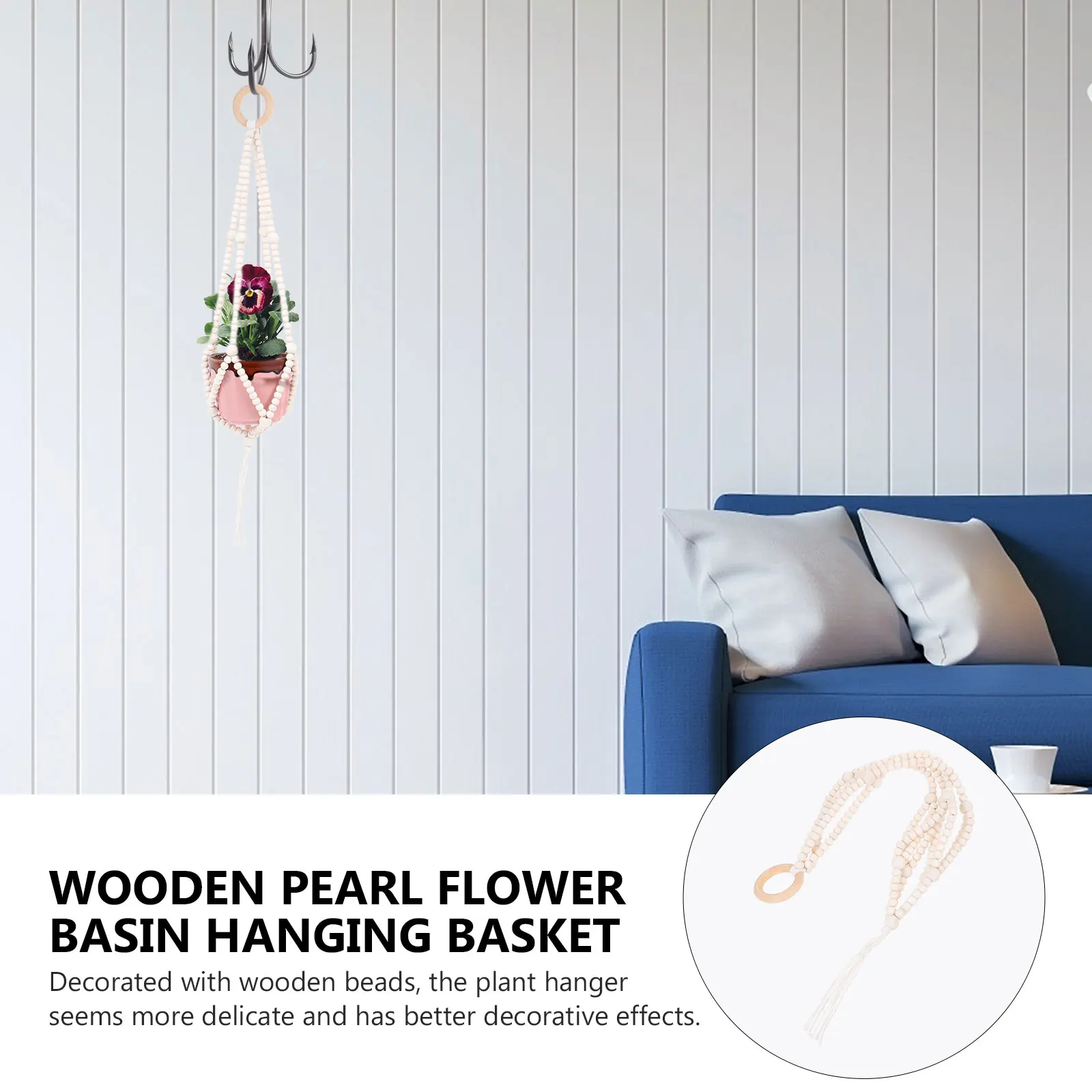 

Wall Hanging Plant Holder Wood Beaded Macrame Flowerpot Hanger for Indoor Outdoor Garden Deck Window Hallway Decor