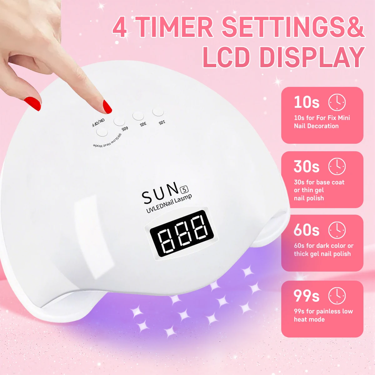 SUN5 UV LED 네일 램프 48W 네일 드라이어, 젤 네일 폴리쉬 경화용, 4단계 타이머 자동 센서 LCD 디스플레이 탑재 전문가용 네일 램프
