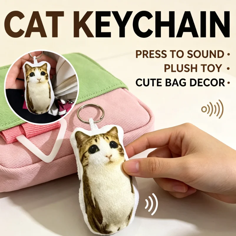 Viral Meow Cat Plush Sound Keychain Soft Cat Pendant With Meow Voice Portable Metal Key Ring Cute For Cat Lovers Backpacks 열쇠고리