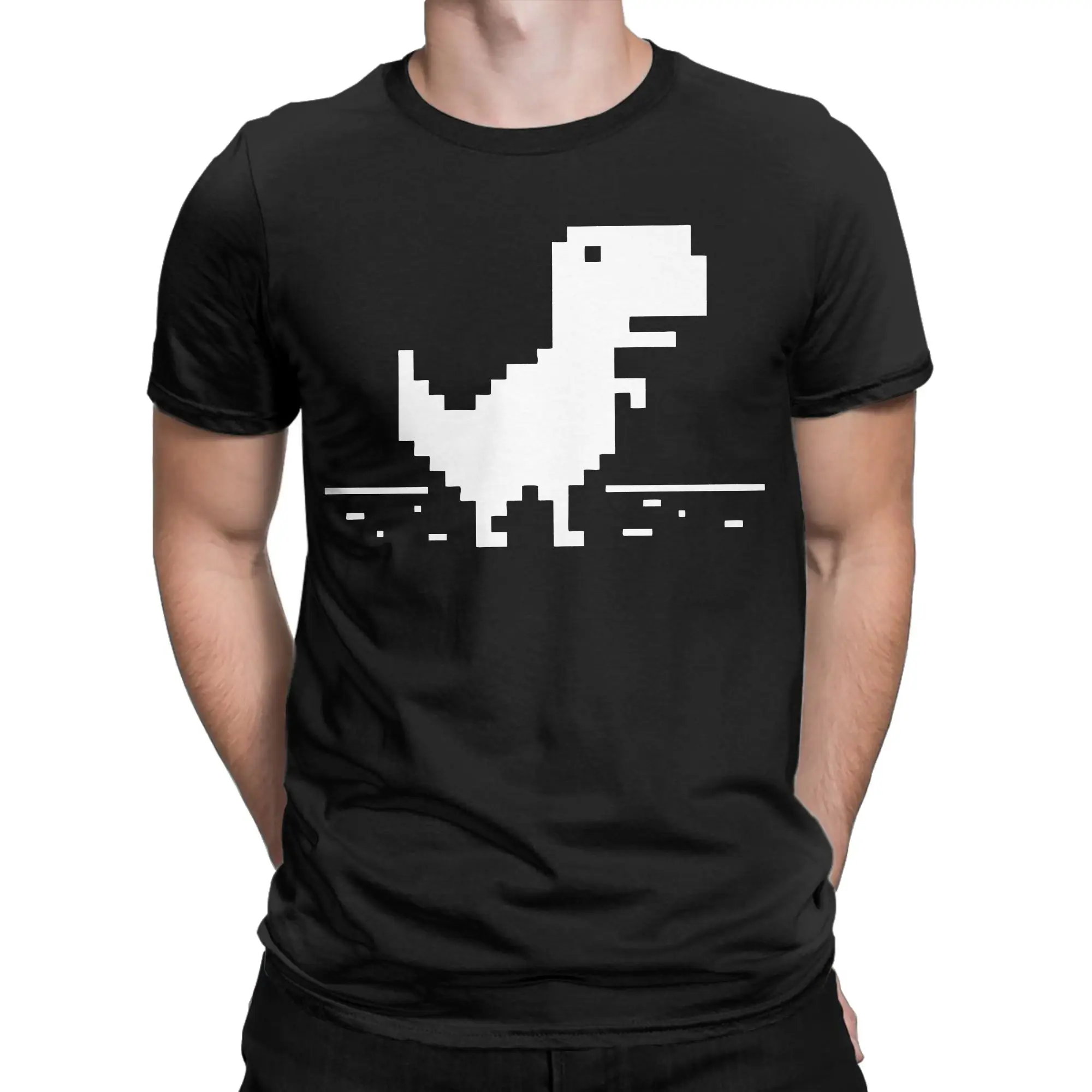 Chrome T-rex T Shirt Men 100% Cotton Vintage T-Shirt Dino Offline Nerd Geek Programmer Tees Short Sleeve Clothing Birthday Gift