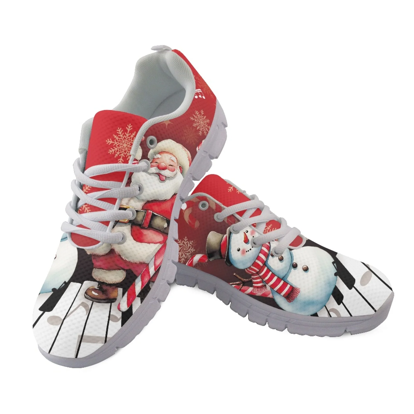 Coloranimal Santa Snowman Print Breathable Sports Gym Jogging Athletic Shoes for Men Mesh EVA Sole Running Sneakers New Design