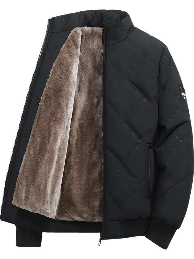 

Men's Winter Thiened Fce Lined Jaet Cotton Coat Stand Collar Loose Warm Dad Sle Outerwear Casual Long Sve Zipper