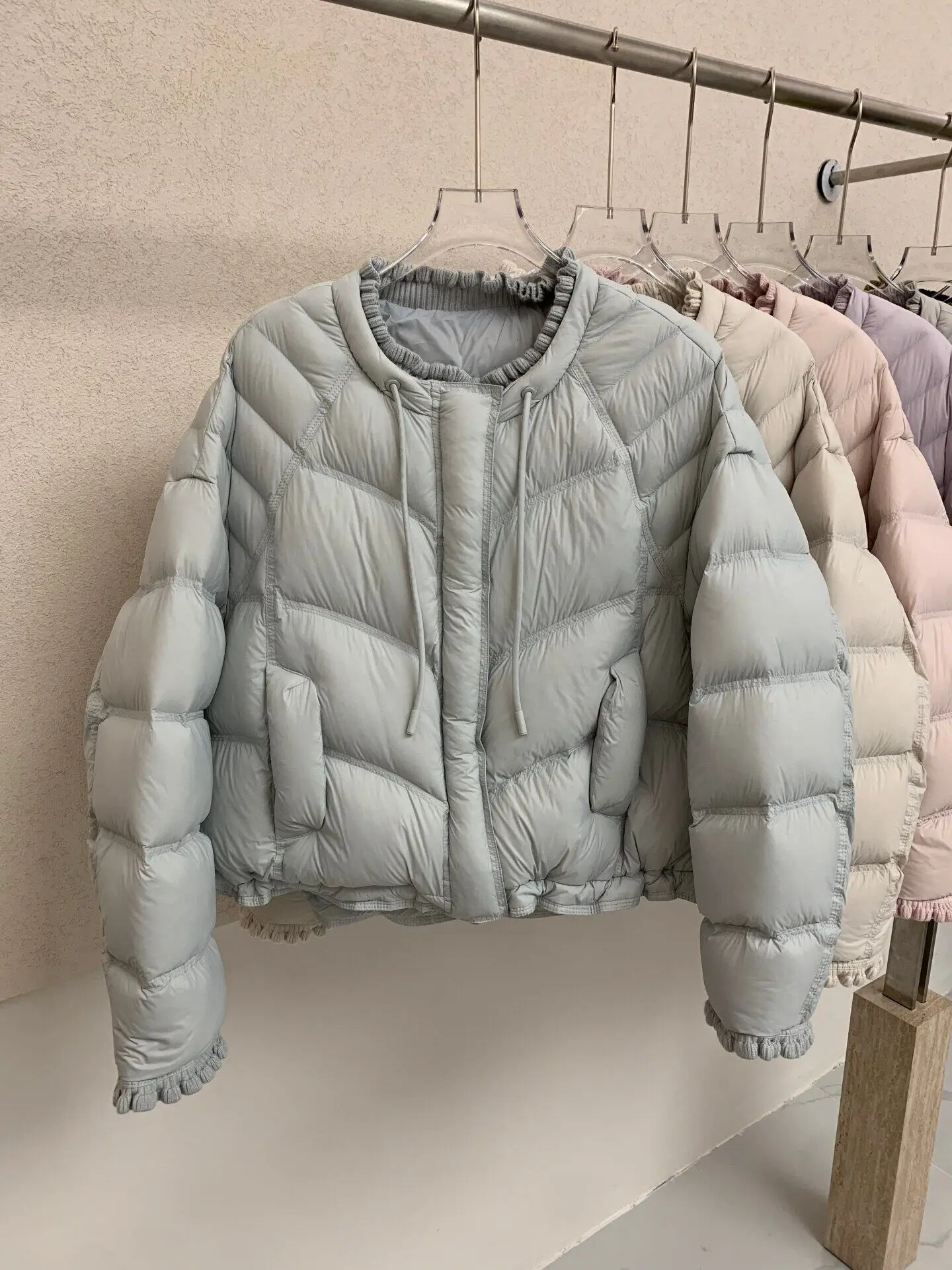 Winter Warm Thick Cold Proof Jacket Female Puff Lace Round Neck Quilted Down Jacket Women White Duck Down Parker Zipper Outwears
