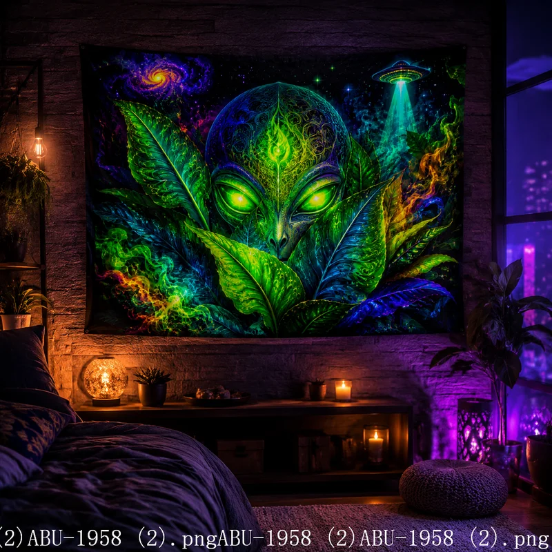VIKAMA Alien Laser Eyes Tapestry Psychedelic Mushroom Fantasy Space Aesthetic Room Wall Decor Bedroom Dorm Hanging Art