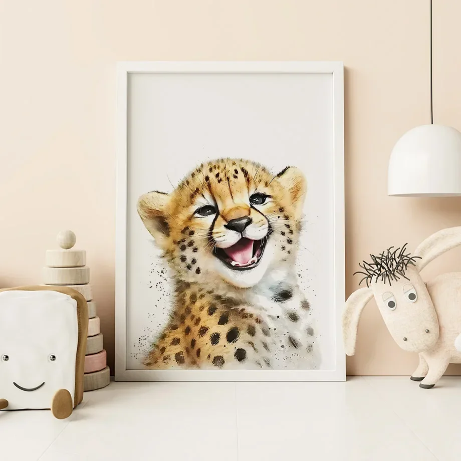 Multi-size 1PC frameless high-definition decorative paintings,Bear Elephant Sloth Deer Leopard Nursery Animal Wall Art Canvas Pa