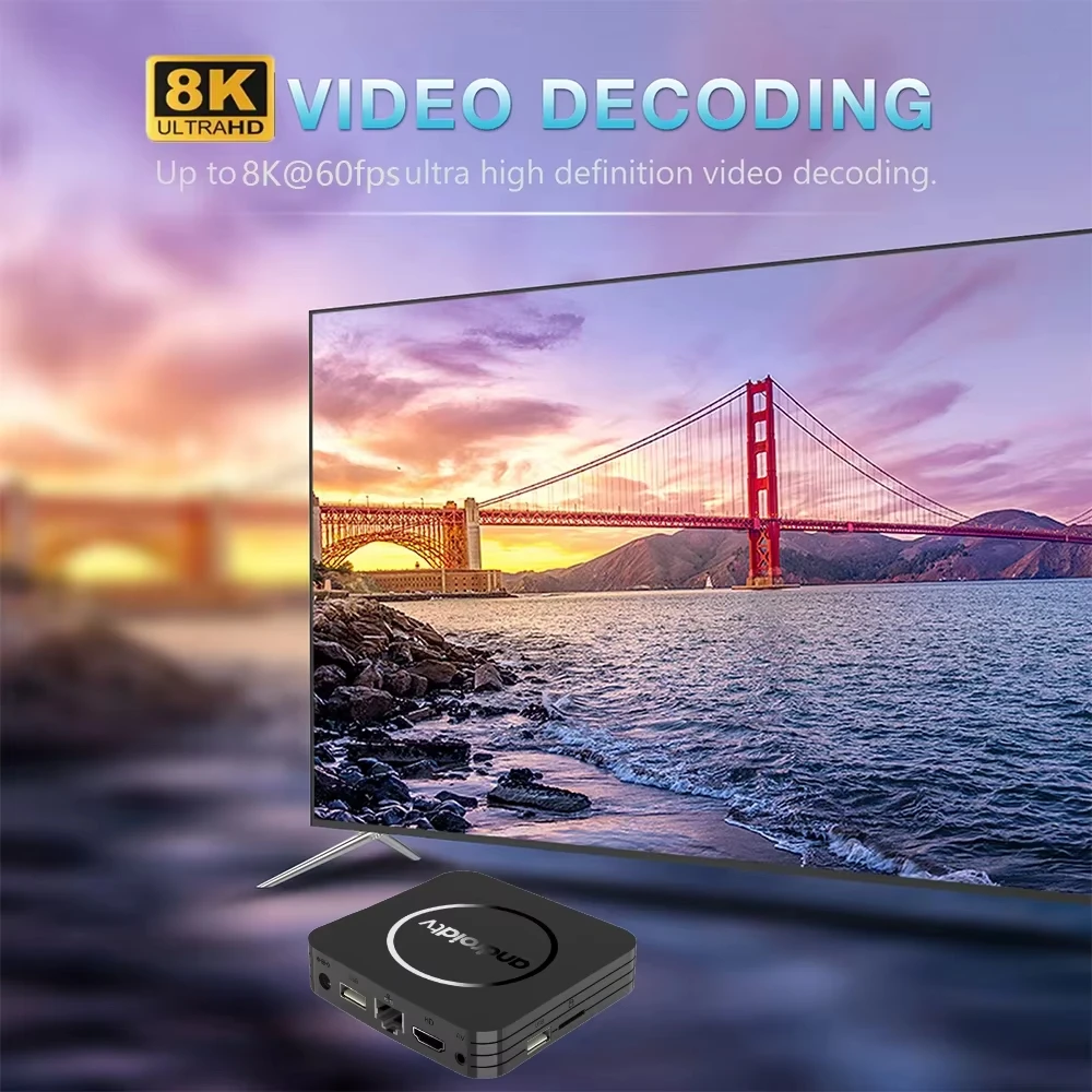 Q11 Android14 صندوق التلفزيون الذكي 2.4GWifi Video Allwinner H3 يدعم 4k 8K HDR10 + مجموعة سريعة من الصندوق العلوي 64GB ألعاب متعددة التشغيل ألعاب الوسائط