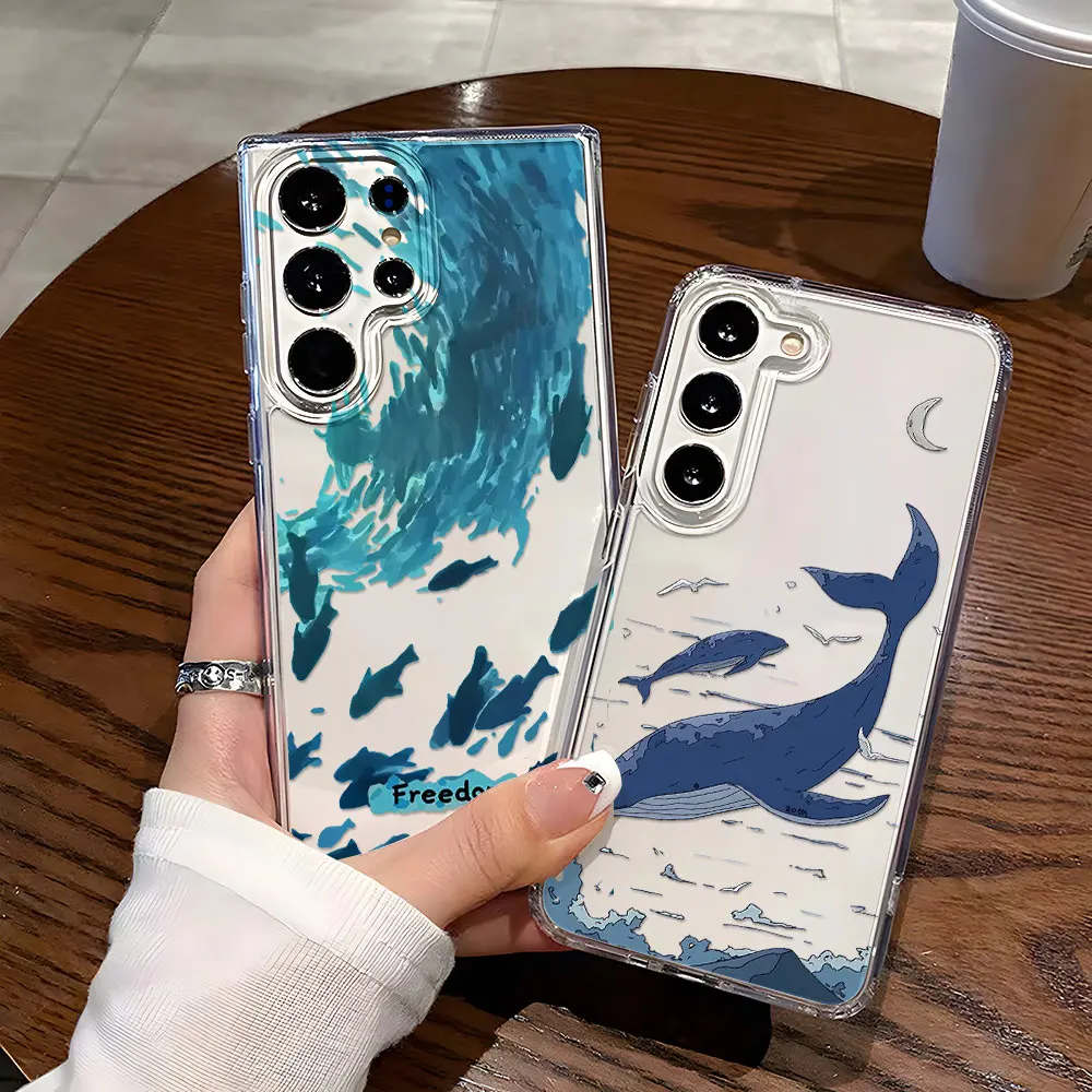 Stoßfest Whale Fish Telefon Fall Für Samsung Galaxy S25 Ultra Funda S24 Plus S23 S22 S21 S20 FE Transparent silikon Abdeckung Coque