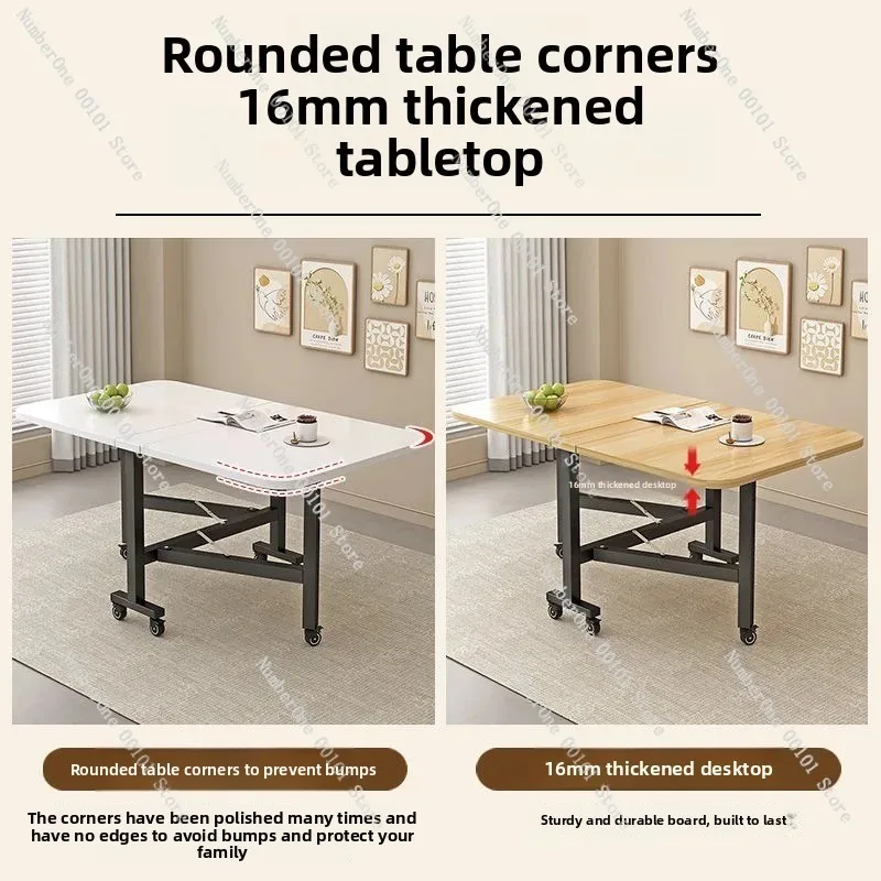 Household Folding Dining Table, Movable Extendable Table for Small Apartments, Rectangular Table with Chair, Space-saving Design