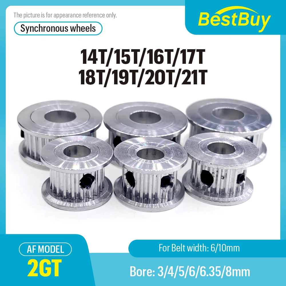 

2GT Timing Belt 3D Printing GT2 14T/15T/16T/17T/18T/19T/20T/21T Timing Pulley Bore 3/4/5/6.35/8mm For Belt Width: 6/10mm GT2 AF