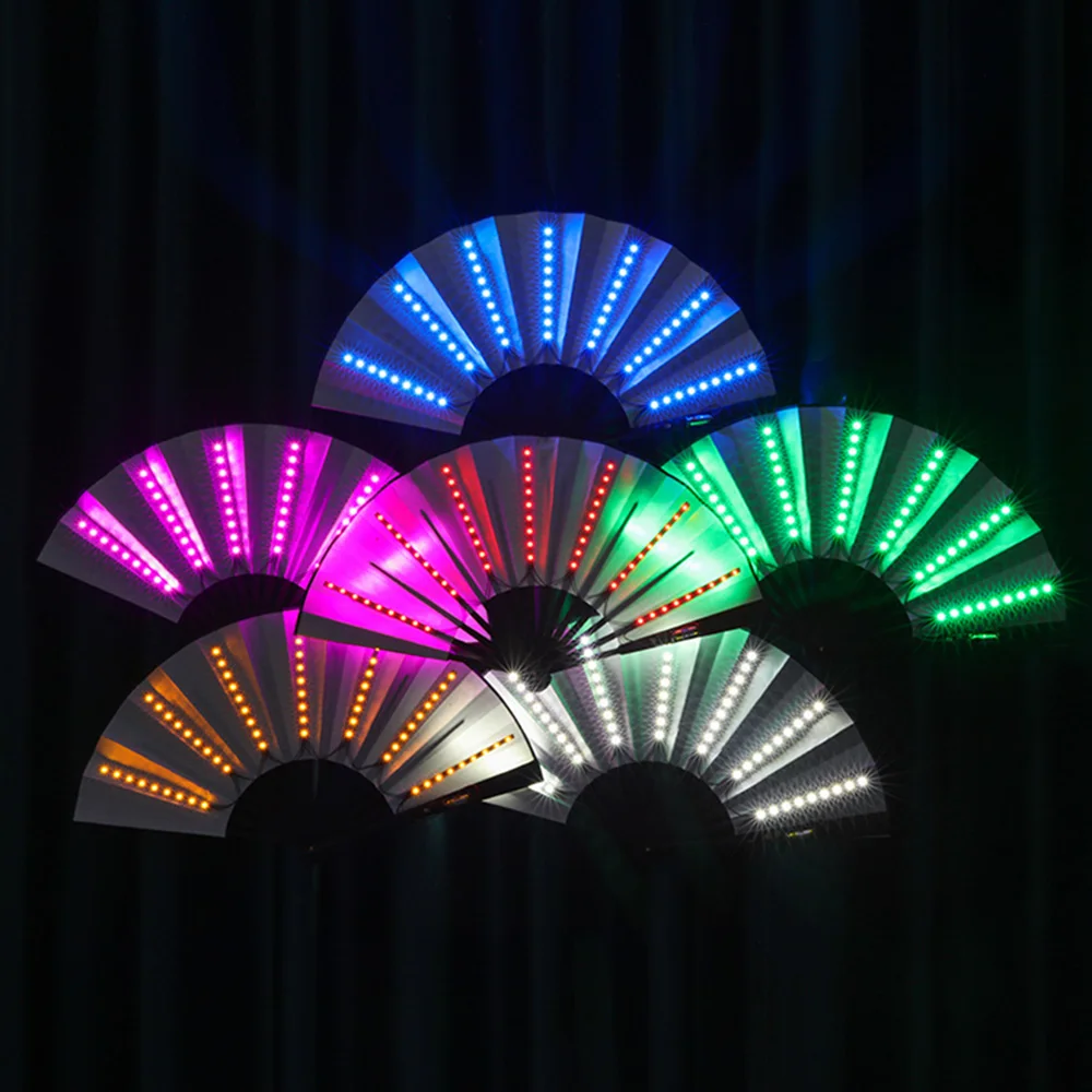 Led Folding Hand Fan Party Lighted Hand Fan Colorful Fluorescent Fan For Stage Night Performance Dj Bar Club Room Decoration