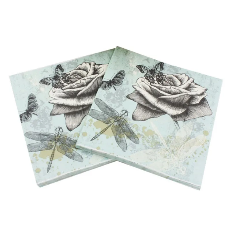 20pcs Disposable printed Flower Paper Napkins For Event & Party Decoration Tissue Decoupage Servilleta 33cm*33cm Wholesale