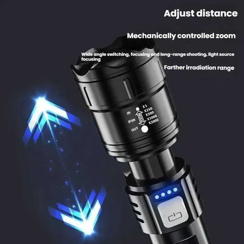 Lumière tactique Super brillante, projecteur d'urgence, zoom télescopique, batterie intégrée, lampe de poche Led P70, 5000LM, rechargeable ca