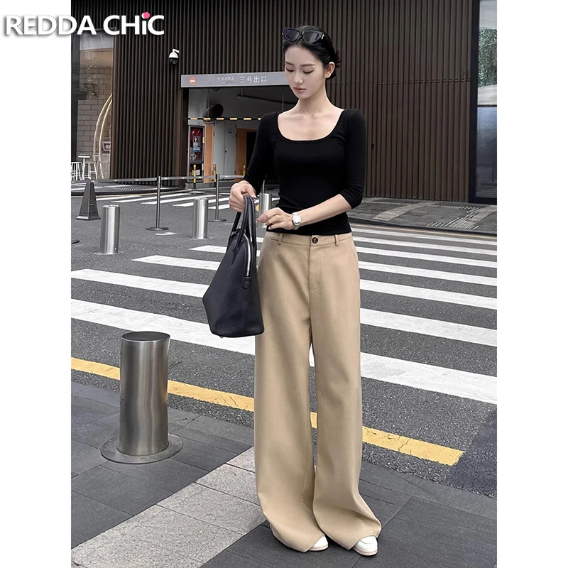 

Женские брюки ReddaChic для офиса, классические прямые брюки цвета хаки с высокой талией, свободные брюки-костюм, простые повседневные брюки для ежедневной носки