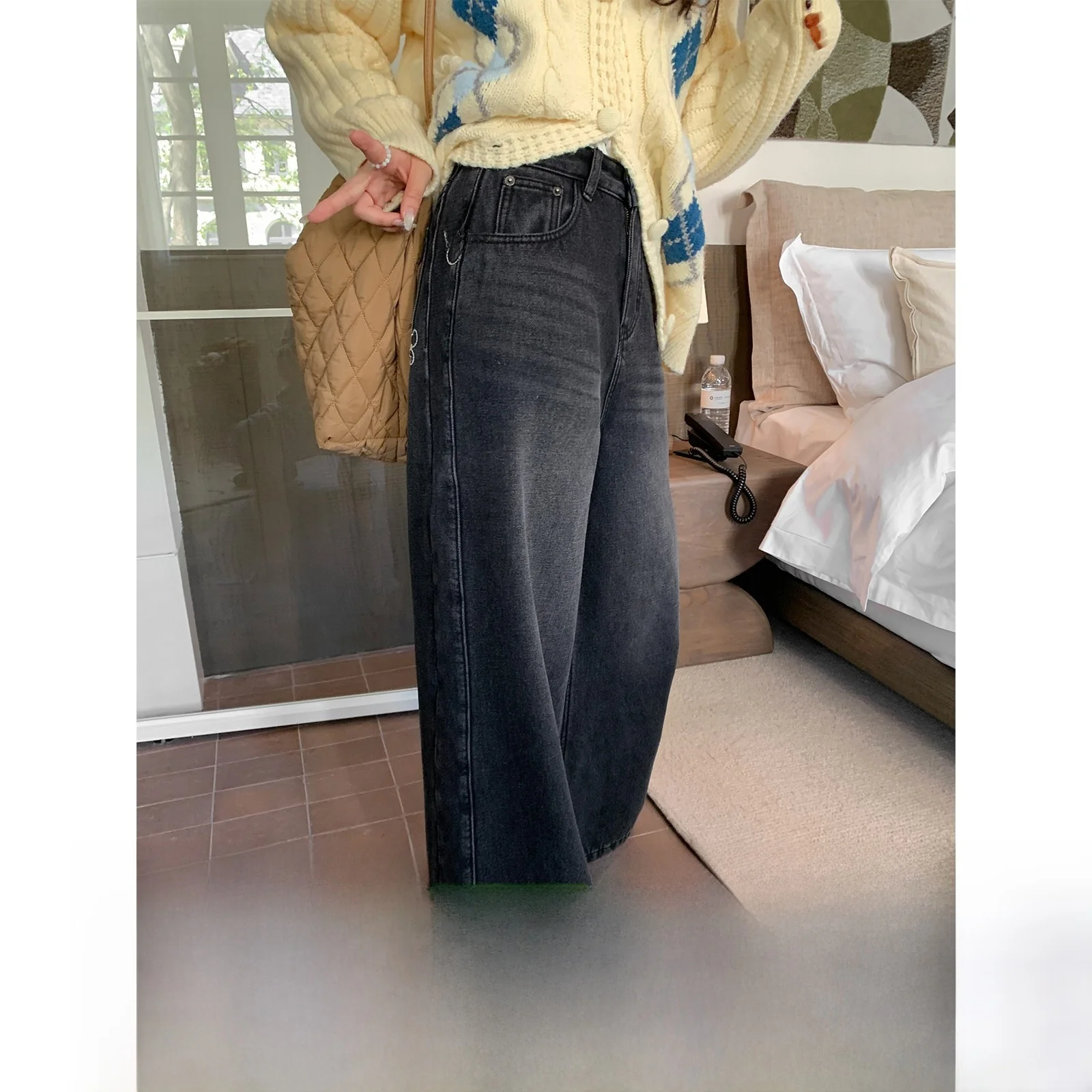 

Женские джинсы Sisilyon с высокой талией, широкими штанинами, на меховой подкладке, повседневные, из смесового хлопка, зимние, теплые, расклешенные, деним