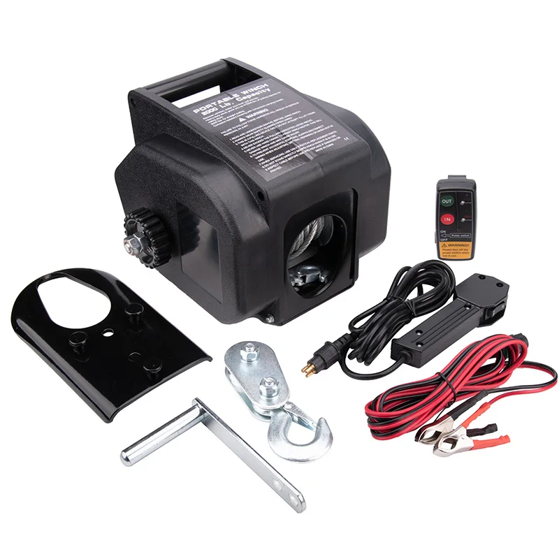 

Winch 2000LBS Electric In and Out with Pulley Hook and Remote Control12V