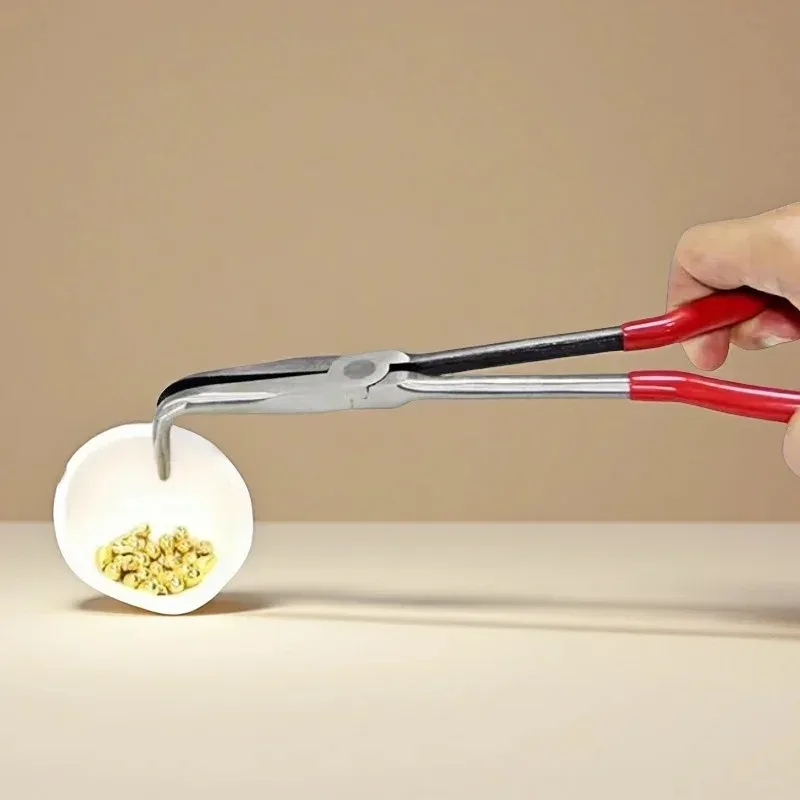

45°/90° Angle Long-Handle Crucible Pliers, Bent Needle Nose Pliers, Straight & Curved Pliers for DIY Handmade Production