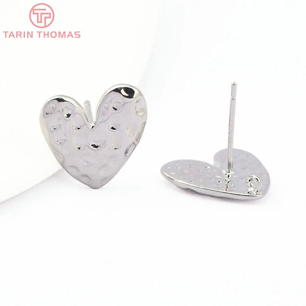 (8362) 6PCS 13.5MM 24K Gold Color Brass Heart  Concave Convex Earrings High Quality Jewelry Findings Accessories Wholesales