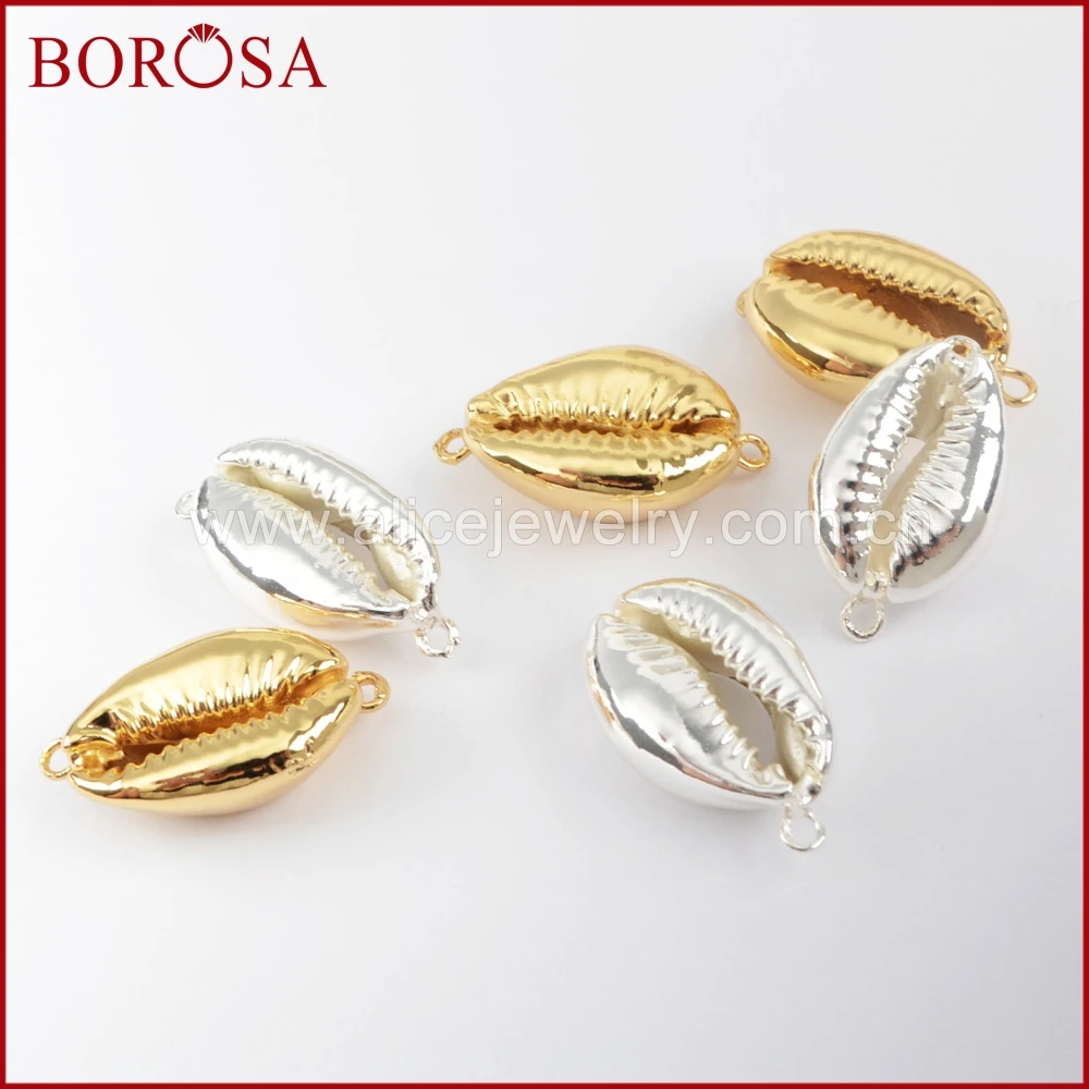 Completo Banhado A Prata Natural Cowrie Shell Conector para As Mulheres, Double Bails, Charm Bracelet, Fazer Jóias, Novo Design, G1501-2