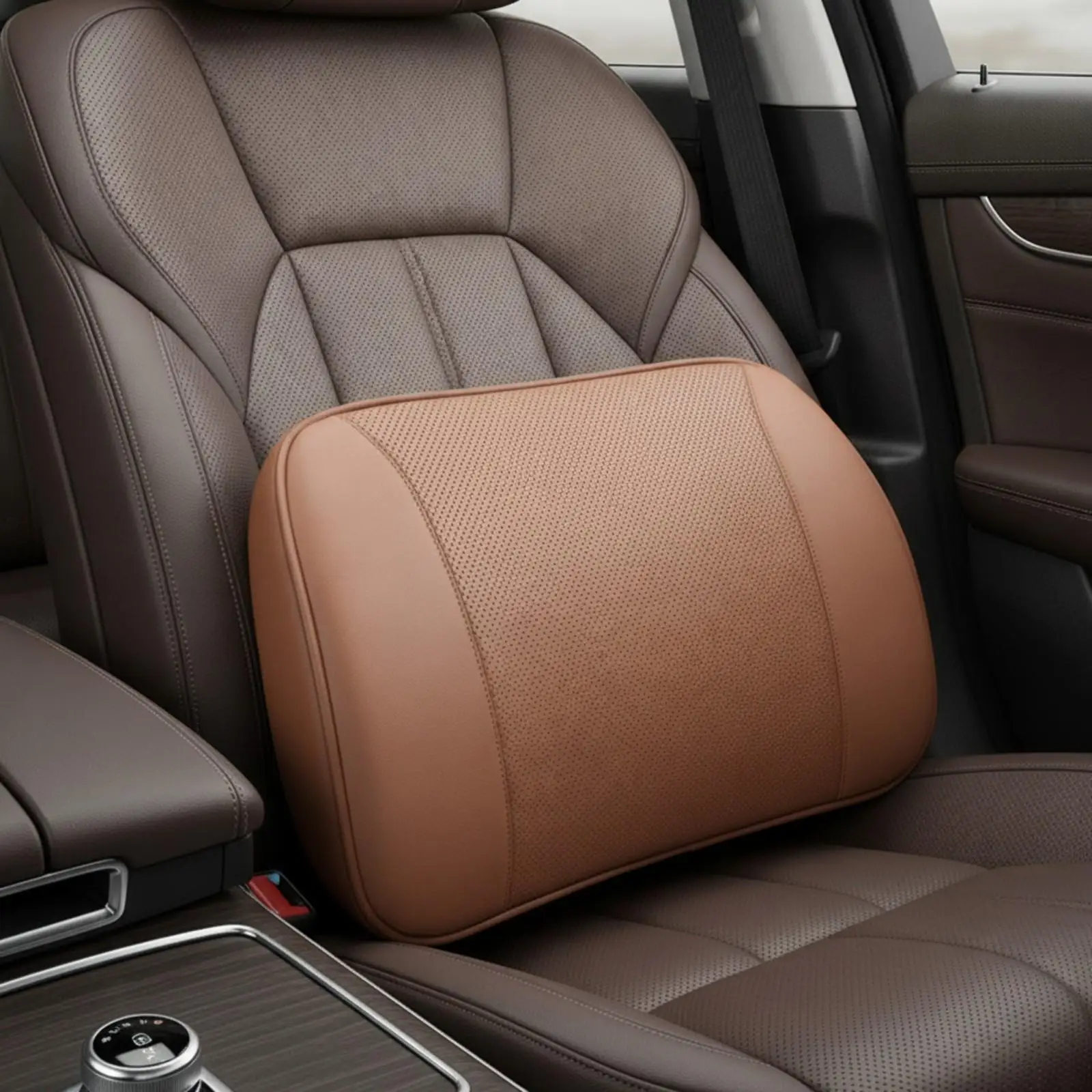 Memory Foam Car Seat Headrest Pillow Support Cushion for Vehicle Interior Breathable Artificial Leather Back Pad with Stitched