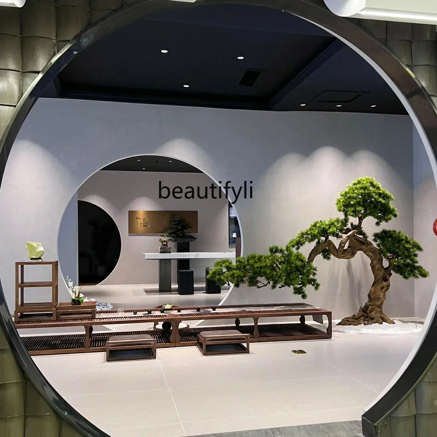 

YH YD New Chinese style simulated welcome pine floor ornament entrance pine solid wood fake tree large-scale landscaping