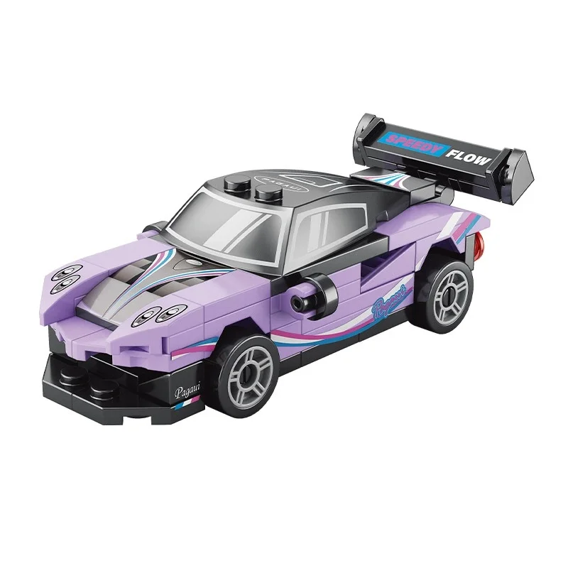 DIY Vier-Gitter-Rennwagen-Bausatz mit Rückziehfunktion, Rennauto-Spielzeug für Jungen, Filmmodell, Stadt, Kindergeschenk