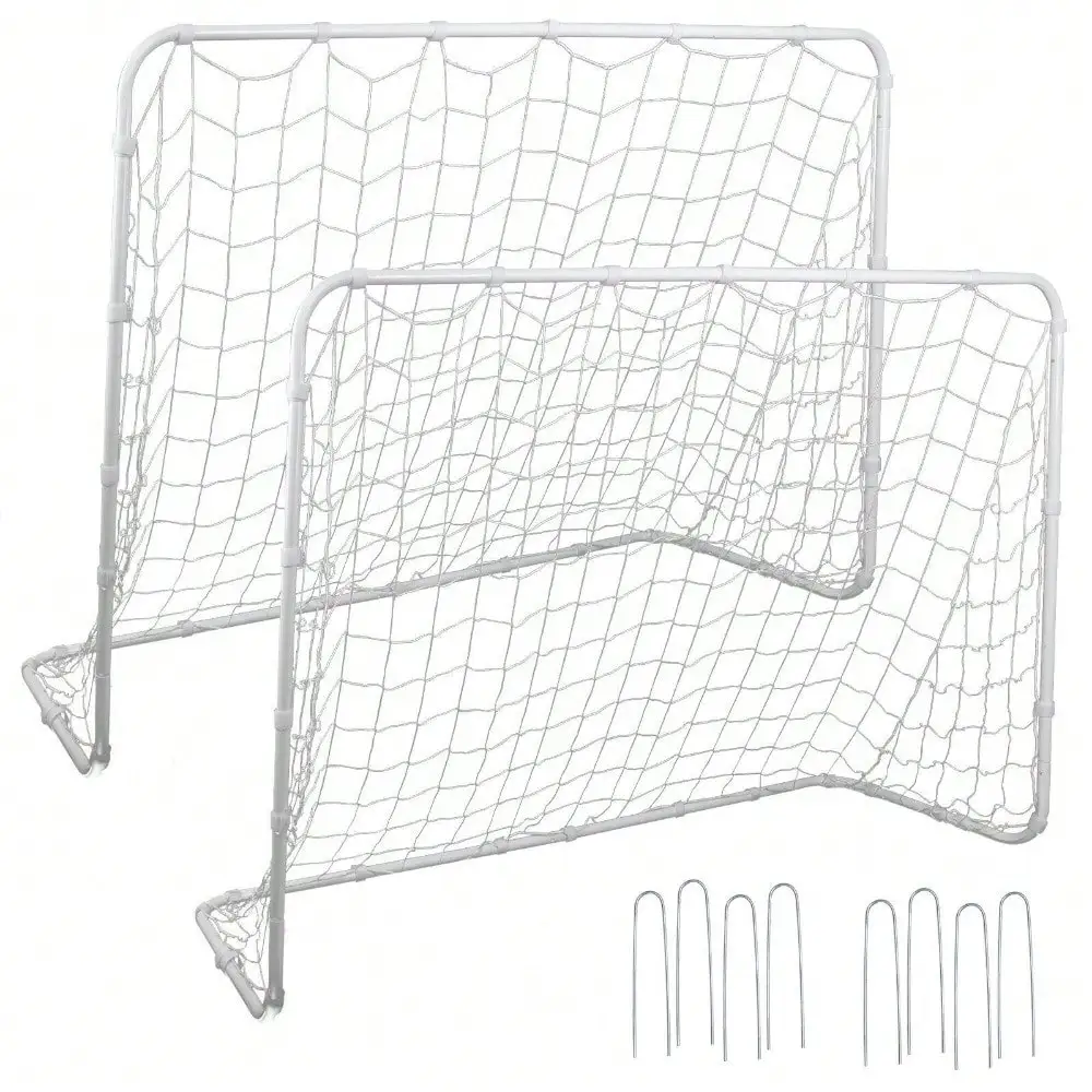 

2PCS 6x4ft Soccer Goal for Backyard Practice Soccer Net Strips Steel Frame