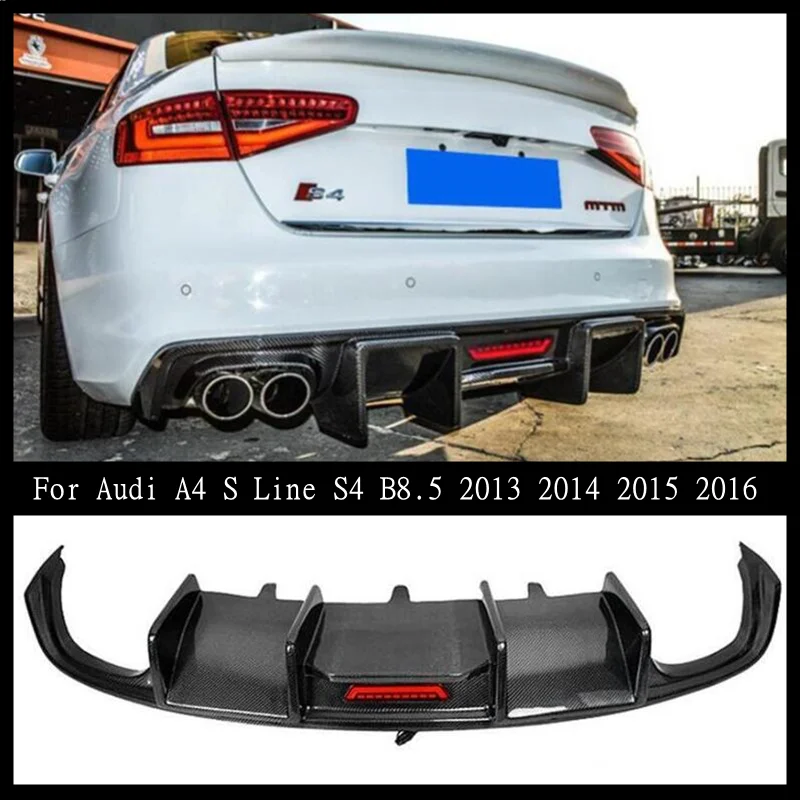 New！ For Audi A4 S Line S4 B8.5 2013 2014 2015 2016 Real Carbon Fiber Rear Diffuser Kit Lip Spoiler High Quality Refits Splitter