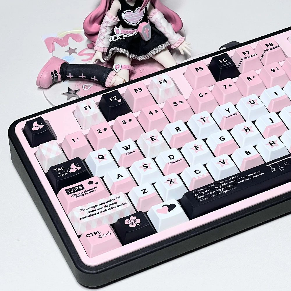 

Daydream Theme Keycap Set Cherry Profile PBT Sublimation Custom Mechanical Keyboard Caps Black Pink Cute Girly Heart Keycaps