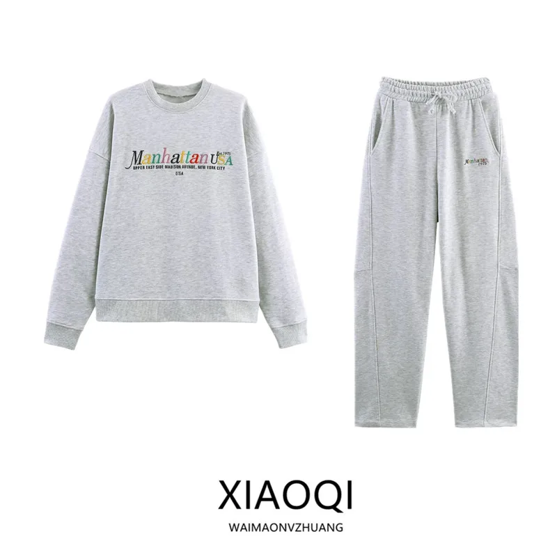 

Осень 2023, новый женский свитшот и брюки Letter College Sle Long Sve round Ne, повседневная спортивная одежда, комплект из двух предметов