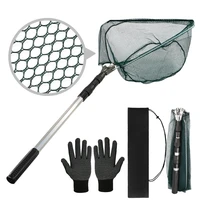 Red de aterrizaje de pesca telescopio plegable extensible red de pesca para liberación de captura de peces de pájaros con guante y bolsa de almacenamiento