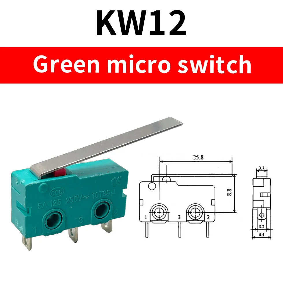 5pcs  KW12  Green Small micro limit switch mechanical stroke 5A 125/250V~10T85 self-reset foot