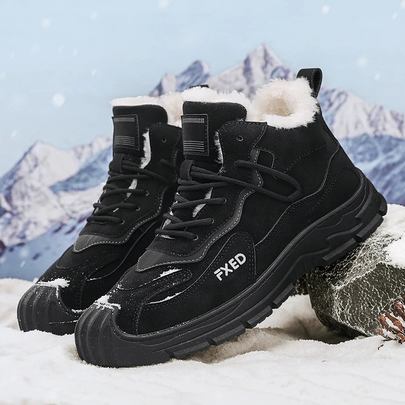 

Flat Bottomed Fashionable Trendy Shoes Winter New Men's Cotton Casual High Top Outdoor Wear-resistant and Anti Slip Men's Boots