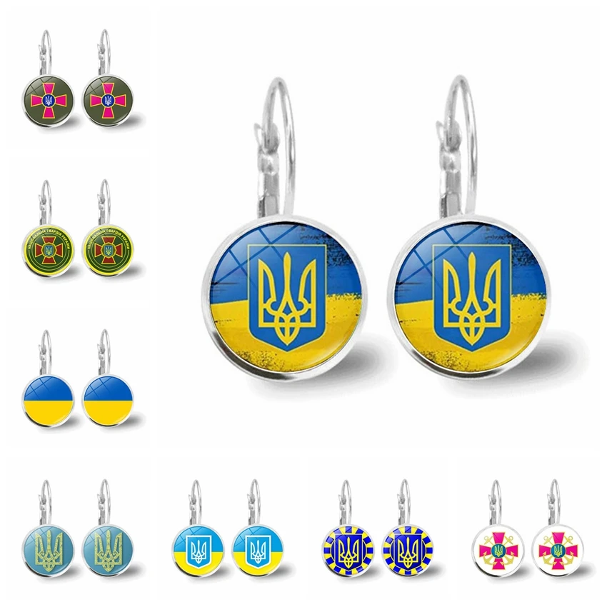 Popular Jewelry Glass Pendant Alloy Earrings Ukrainian Element Earrings Simple and Versatile New Product Gifts for Friends