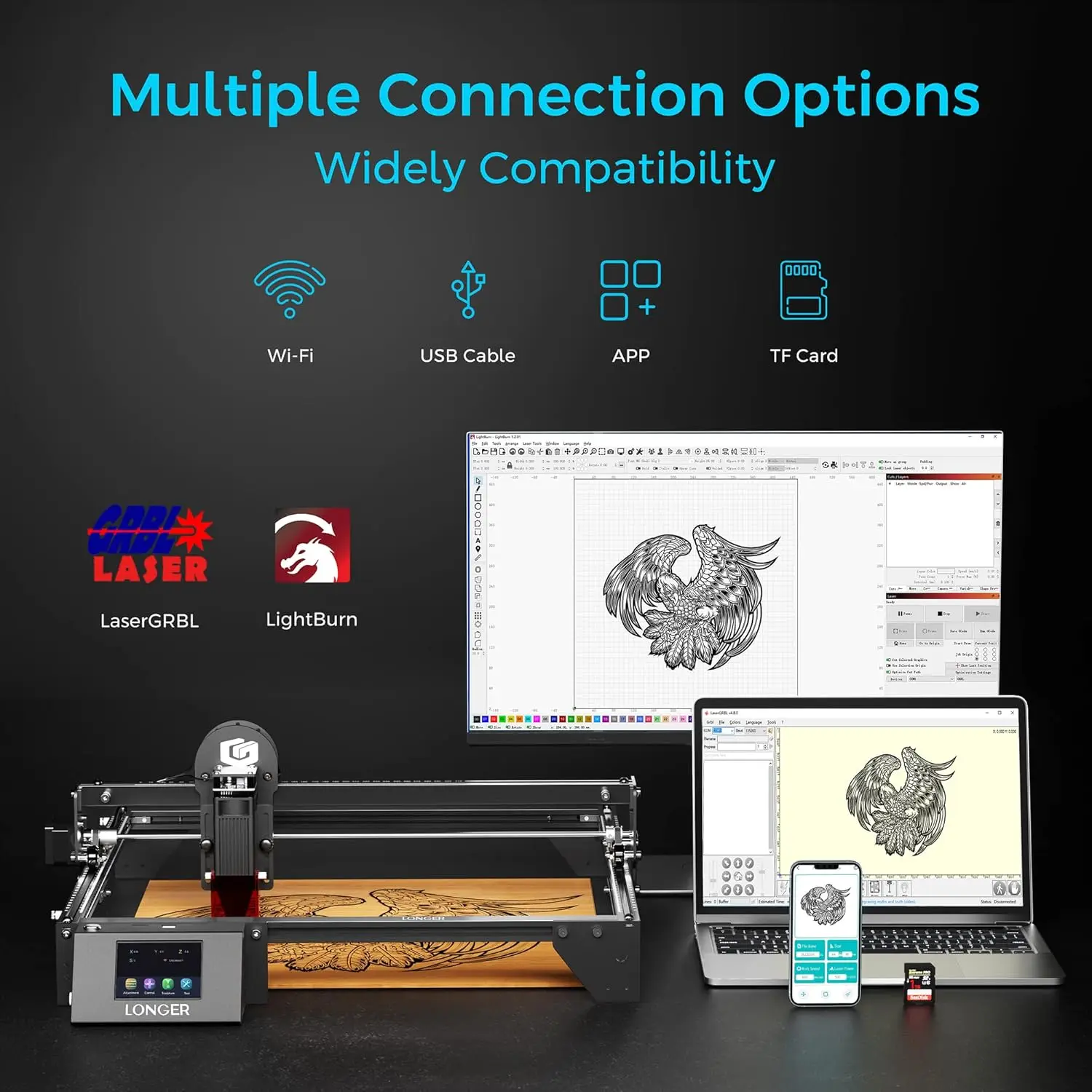 Touch Screen DIY Laser Engraver Ferramenta, App Offline Control, 3.5 in Color, 10W Potência de Saída