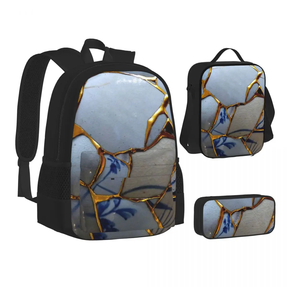 

Рюкзаки Kintsugi для мальчиков и девочек, школьные сумки для студентов, детские рюкзаки, сумка для обедов, сумка для ручек, набор из трех предметов