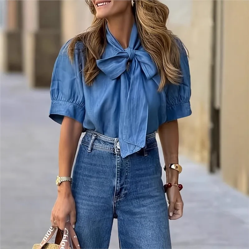 

Blouses Mid-sleeve Half Turtleneck Summer Solid Color Loose Top Women Summer New Shirt Camping Daily Versatile Shirt Top Clothes