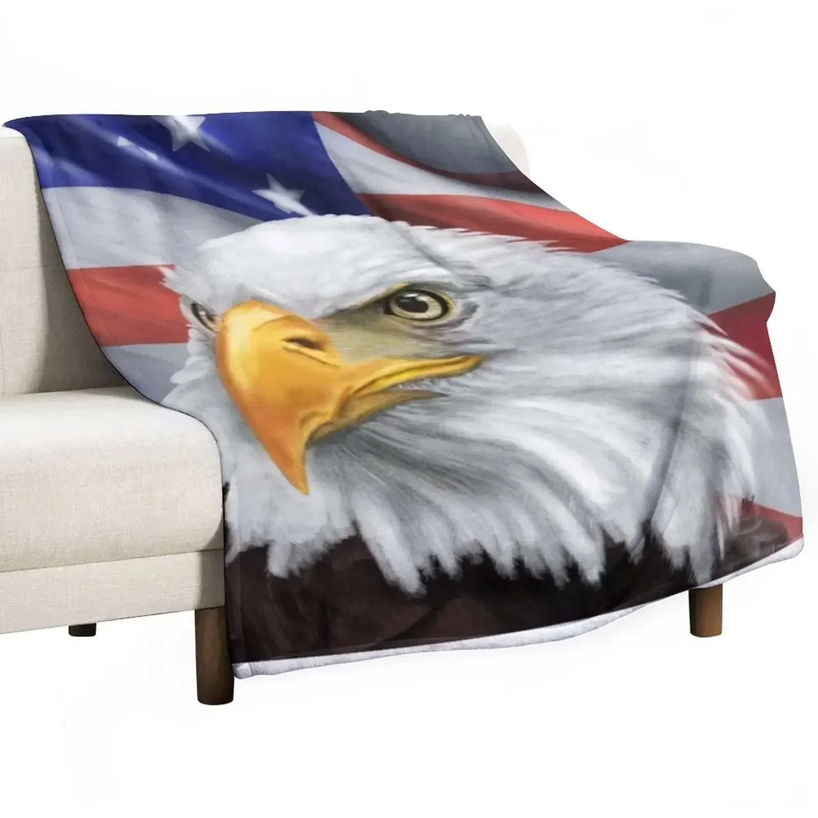 Patriotic American Eagle and Flag Throw Blanket Multi-Purpose Nap Blankets